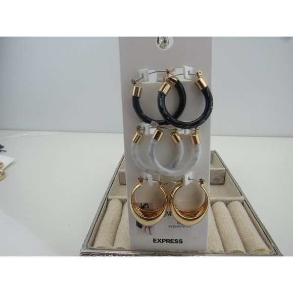 NEW WITH TAGS EXPRESS SET OF 3 SHINY GOLD HOOP EARRING SET - Picture 1 of 3